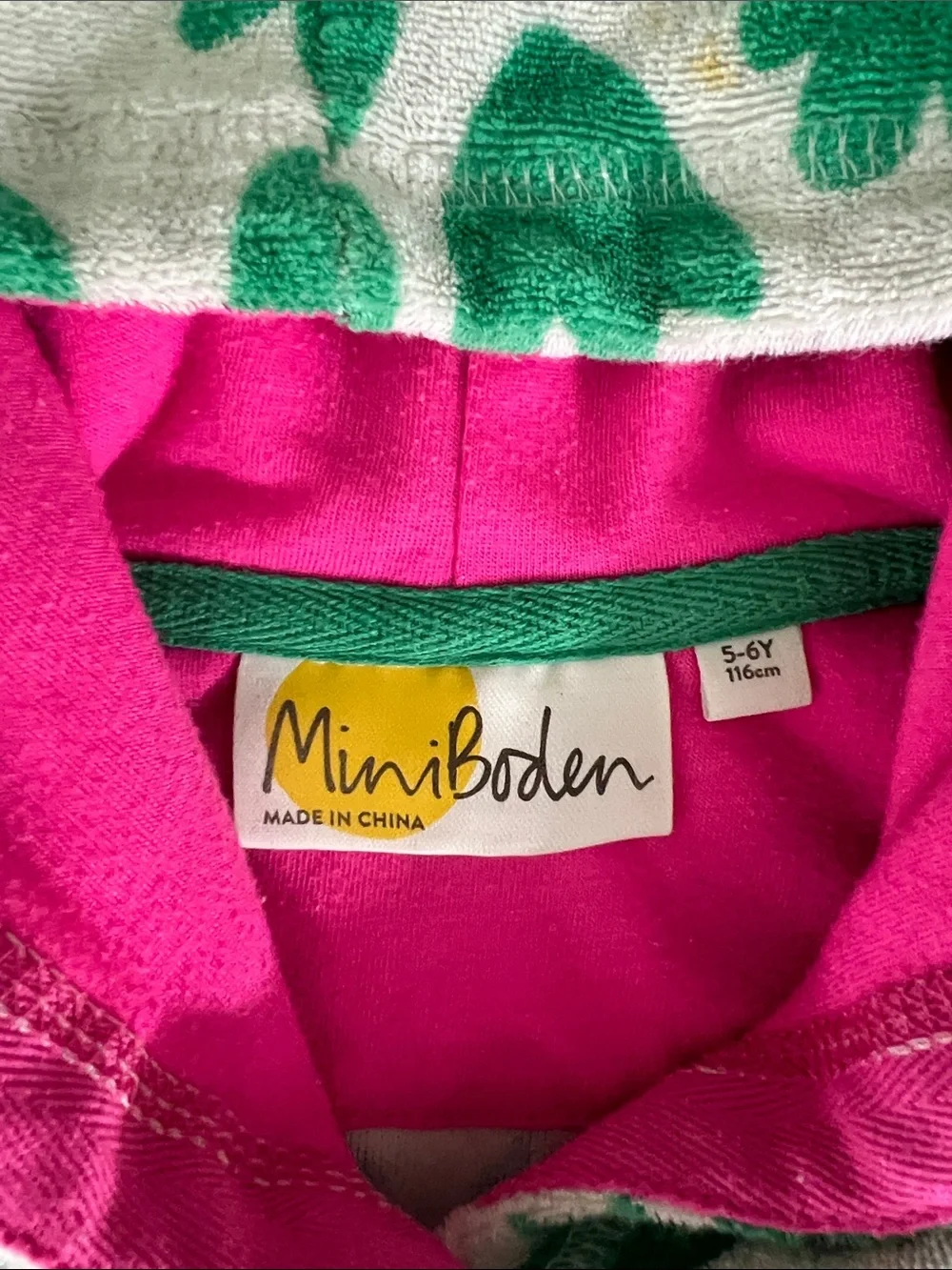 Mini Boden sz 5/6 Floral Hooded terry cloth beach pullover w/ hot pink details